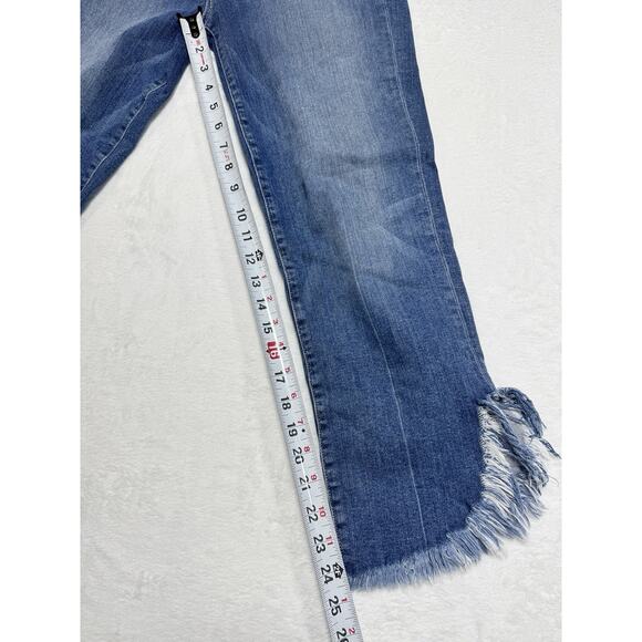 PAIGE HOXTON ANKLE FRAYED HEM WOMEN’S JEANS Sz 30x24 Destructed Mid Rise Stretch - Picture 8 of 10